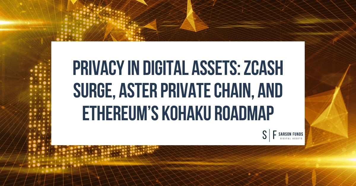 Digital blockchain network background with privacy-focused headline.