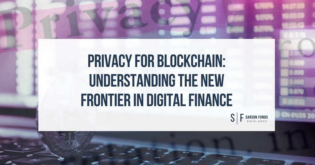 Privacy for Blockchain article title on digital finance background